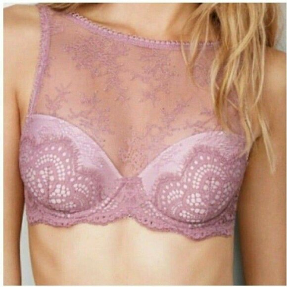 Victorias Secret Dream Angels Lined Demi Bra Lace High Neck 32DD Lavender NEW - Picture 7 of 8